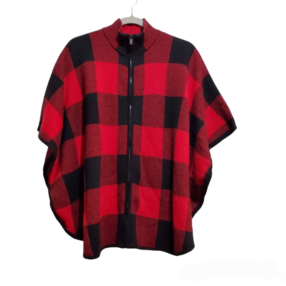 Jones New York Signature Wool Blend Buffalo Check Cape Poncho S/M